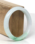 Baikalla Natural Icy Vibrant Green Patch Jadeite Jade "Half Round" Bangle Bracelet (57.5mm)