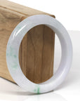 Baikalla Natural Light Lavender & Deep Green Patches Jadeite Jade "Half Round" Bangle Bracelet (55.5mm)