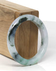 Baikalla Natural Deep Blue-Green Flower Jadeite Jade "Half Round" Bangle Bracelet (51.5mm)