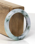 Baikalla Natural Deep Blue-Green Flower Jadeite Jade "Half Round" Bangle Bracelet (51.5mm)