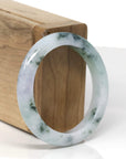 Baikalla Natural Deep Blue-Green Flower Jadeite Jade "Half Round" Bangle Bracelet (51.5mm)