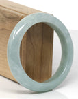Baikalla Natural Light Blue-Green Jadeite Jade "Half Round" Bangle Bracelet (56.9mm)