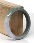 Baikalla Natural Deep Oil-Green & Light Lavender Jadeite Jade "Half Round" Bangle Bracelet (56.5mm)