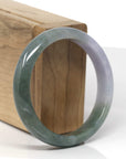 Baikalla Natural Deep Oil-Green & Light Lavender Jadeite Jade "Half Round" Bangle Bracelet (56.5mm)