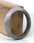Baikalla Natural Deep Oil-Green & Light Lavender Jadeite Jade "Half Round" Bangle Bracelet (56.5mm)