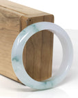 High-End Natural Icy Blue-Green Flower Jadeite Jade Oval Bangle (56.2mm)