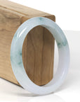 High-End Natural Icy Blue-Green Flower Jadeite Jade Oval Bangle (56.2mm)