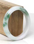 Baikalla Natural Deep Green Flower Jadeite Jade "Half Round" Bangle Bracelet (57.4mm)