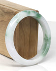 Baikalla Natural Deep Green Flower Jadeite Jade "Half Round" Bangle Bracelet (57.4mm)