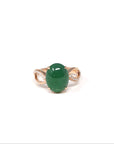 Baikalla Natural Imperial Green Jadeite Jade Oval Cabochon 18kr Gold Ring W/ Natural Diamonds