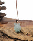Baikalla Natural Icy Green Jadeite Jade "Shadow Ghost" Pendant W/ 14kr Gold Bail