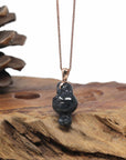Baikalla 14KR Gold Natural Black WuJi Jadeite Jade "Joy Bunny" Pendant