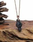 Baikalla 14KR Gold Natural Black WuJi Jadeite Jade "Joy Bunny" Pendant