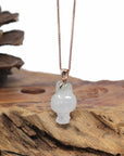 Baikalla Natural Icy Light Green Flower Jadeite Jade "Joy Bunny" Pendant W/ 14kr Gold Bail
