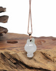Baikalla Natural Icy Light Green Flower Jadeite Jade "Joy Bunny" Pendant W/ 14kr Gold Bail
