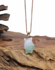 Baikalla 14KR Gold Natural Green Jadeite Jade "Shadow Ghost" Pendant