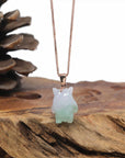 Baikalla 14KR Gold Natural Green Jadeite Jade "Shadow Ghost" Pendant