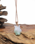 Baikalla 14KR Gold Natural Green Jadeite Jade "Shadow Ghost" Pendant