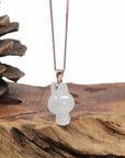Baikalla Natural Icy Jadeite Jade "Joy Bunny" Pendant W/ 14kr Gold Bail
