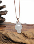 Baikalla Natural Icy Jadeite Jade "Joy Bunny" Pendant W/ 14kr Gold Bail