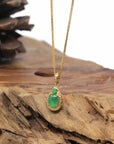 Baikalla Natural Imperial Green Jadeite Jade Pendant W/ 18ky Gold Bail & Natural Diamonds