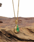 Baikalla Natural Imperial Green Jadeite Jade Pendant W/ 18ky Gold Bail & Natural Diamonds