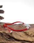 Natural Jadeite Jade "Lotus Root" Carving Braided Nylon Adjustable Drawstring Bracelet