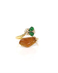 18k Yellow Gold Natural icy Yellow & Imperial Hulu Jadeite Jade By-Pass Ring w/ Natural Diamonds