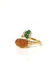 18k Yellow Gold Natural icy Yellow & Imperial Hulu Jadeite Jade By-Pass Ring w/ Natural Diamonds