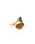 18k Yellow Gold Natural icy Yellow & Imperial Hulu Jadeite Jade By-Pass Ring w/ Natural Diamonds