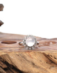 Baikalla 18k White Gold Natural Icy Cabochon Jadeite Jade Ring w/ Rose Cut Diamonds Halo