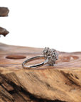 Baikalla 18k White Gold Natural Icy Cabochon Jadeite Jade Ring w/ Rose Cut Diamonds Halo