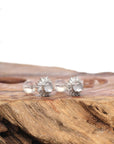 18k White Gold Natural Icy Cabochon Jadeite Jade Earring w/ Natural Diamonds .41cttw