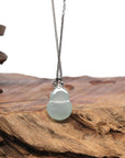 18k White Gold Natural Icy Green Jadeite Jade Hulu Pendant