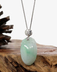Baikalla Jewelry Jade Pendant Copy of Copy of Copy of "Shou Tao" (Longevity Peach) Natural Light green Jadeite Jade, Necklace With Silver Bail