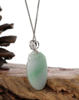 Baikalla Jewelry Jade Pendant Copy of Copy of Copy of "Shou Tao" (Longevity Peach) Natural Light green Jadeite Jade, Necklace With Silver Bail