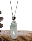 Baikalla Jewelry Jade Pendant Copy of "Shou Tao" (Longevity Peach) Natural Blue green Jadeite Jade, Necklace With Silver Bail