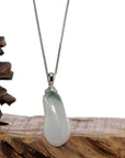Baikalla Jewelry Jade Pendant "Shou Tao" (Longevity Peach) Natural Blue green Jadeite Jade, Necklace With Silver Bail