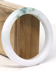 Baikalla Natural Jadeite Jade White With Blue Green Flower Bangle Bracelet (59.7 mm)