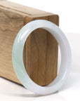 Baikalla Natural White & Green Jadeite Jade Oval Bangle Bracelet (54.2 mm)