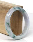 Baikalla Natural Light Lavender & Deep Blue-Green Flowers Jadeite Jade Bangle Bracelet (57.7mm)