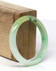 Baikalla Natural Vibrant Green & Yellow Jadeite Jade Oval Bangle Bracelet (53mm)