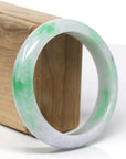 Natural Green Flower Jadeite Jade Half-Round Bangle Bracelet (60 mm)