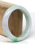 Natural Green Flower Jadeite Jade Half-Round Bangle Bracelet (60 mm)