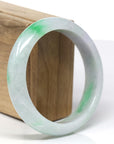 Natural Green Flower Jadeite Jade Half-Round Bangle Bracelet (60 mm)