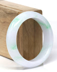 Baikalla Natural Icy Apple-Green Patches Jadeite Jade "Half Round" Bangle Bracelet (54.7mm)