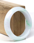 Baikalla Natural Icy Apple-Green Patches Jadeite Jade "Half Round" Bangle Bracelet (54.7mm)