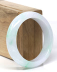 Baikalla Natural Icy Apple-Green Patches Jadeite Jade "Half Round" Bangle Bracelet (54.7mm)