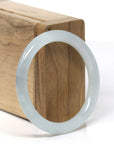 Baikalla Natural Icy Light Oil-Green & Grey Wuji Jadeite Jade "Petite Traditional Round" Bangle Bracelet (51.7mm)