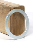 Baikalla Natural Icy Light Oil-Green & Grey Wuji Jadeite Jade "Petite Traditional Round" Bangle Bracelet (51.7mm)